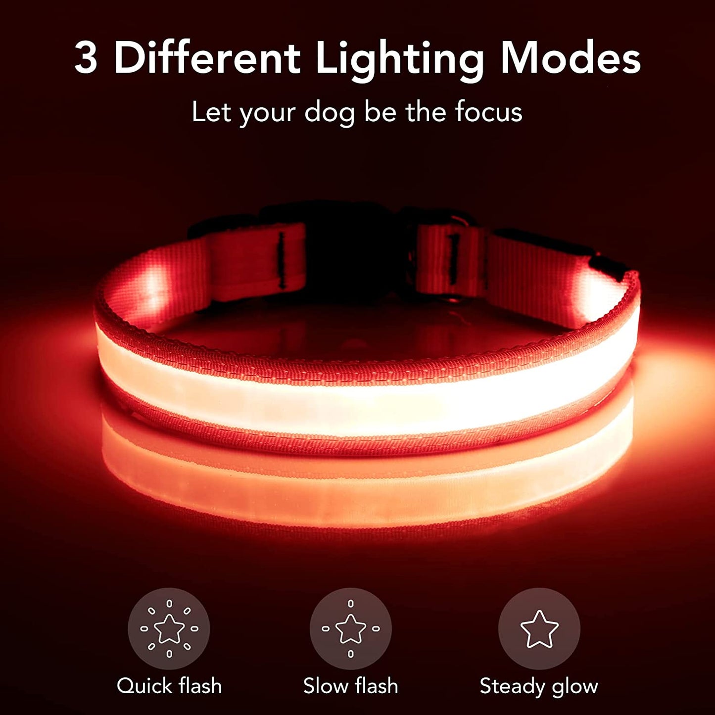 LED Dog Collar, Light up Dog Collar Adjustable USB Rechargeable Super Bright Safety Light Glowing Collars for Dogs