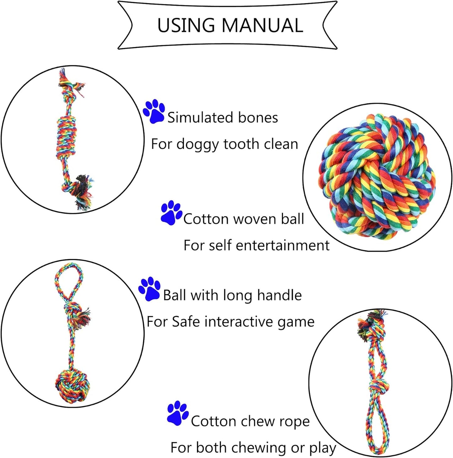 Dog Chew Toys Rope - Rope Puppy Chew Toys Washable Cotton Rope Toys Set for Small Dog Puppy Pet(4 Packs/Set)