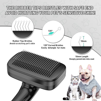 Dogs Cats Self Cleaning Slicker Brush for Shedding and Grooming Long Short Hair, Pain-Free Removes Loose Undercoat, Tangles, Knots with Massage Particles for Small Medium Large for All Hair Types