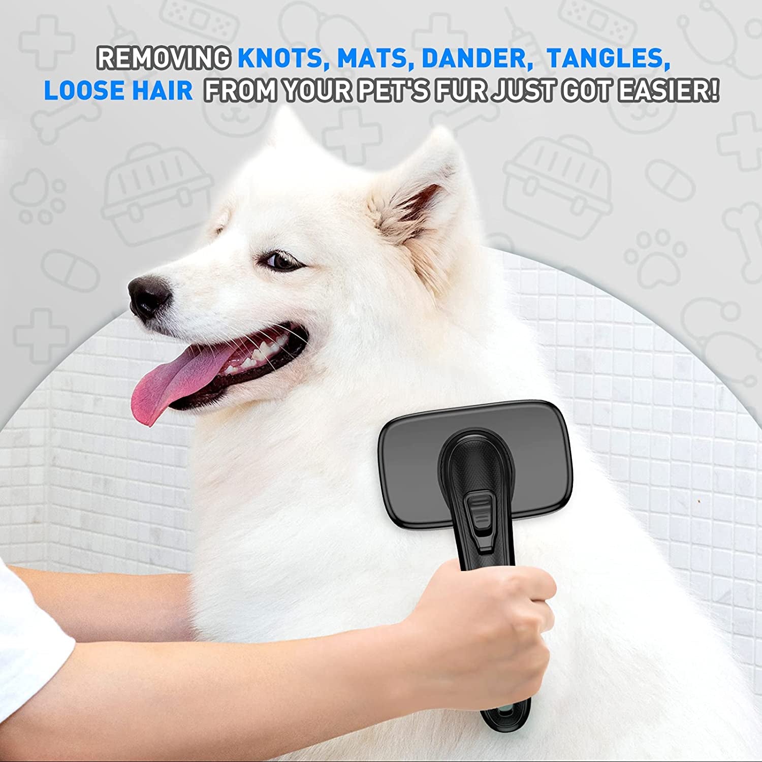 Dogs Cats Self Cleaning Slicker Brush for Shedding and Grooming Long Short Hair, Pain-Free Removes Loose Undercoat, Tangles, Knots with Massage Particles for Small Medium Large for All Hair Types